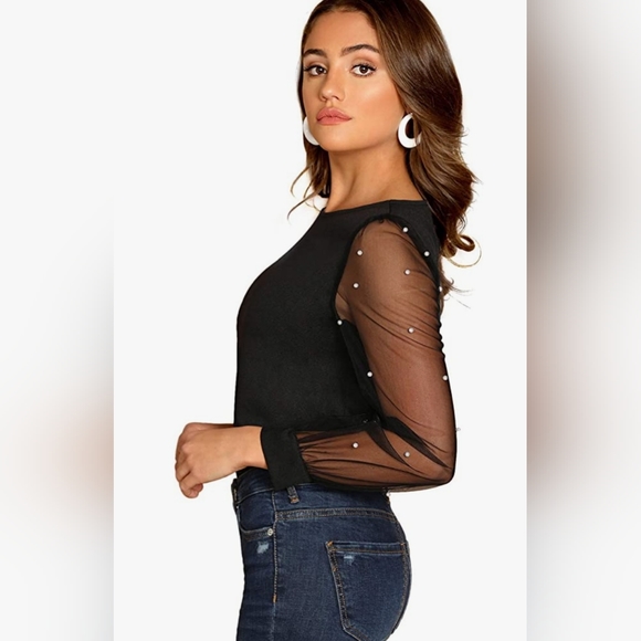 NWOT Womens Plus Size Pearl Mesh Blouse - Picture 2 of 11